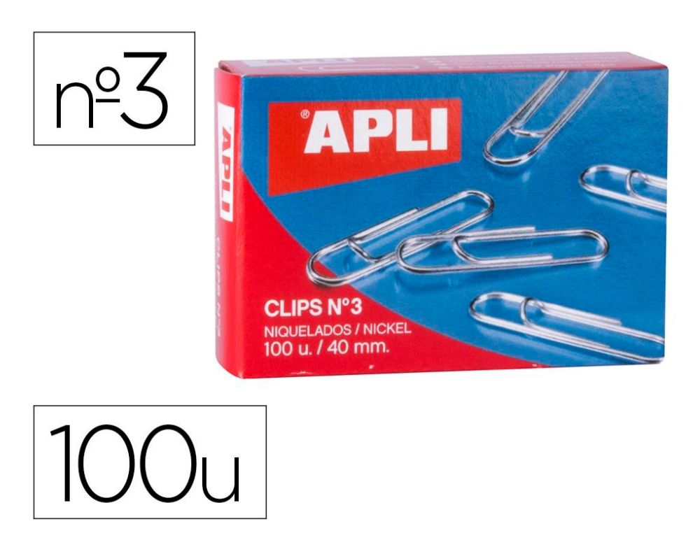 CLIPS APLI NIQUELADOS N3 LABIADOS 40 MM CAJA DE 100 UNIDADES