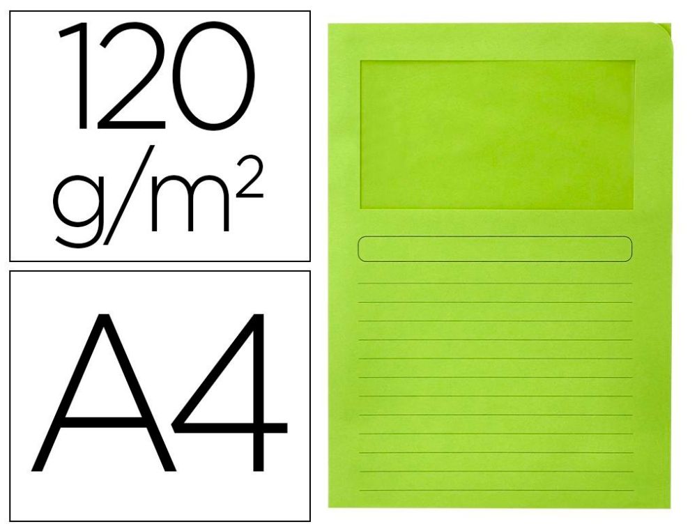 SUBCARPETA CARTULINA Q-CONNECT A4 VENTANA PQ. 50 UDS. 120 GRS. VERDE