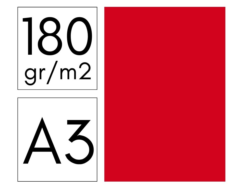 CARTULINA FABRISA DIN A3 180 G/M2 ROJO PAQUETE DE 50 HOJAS