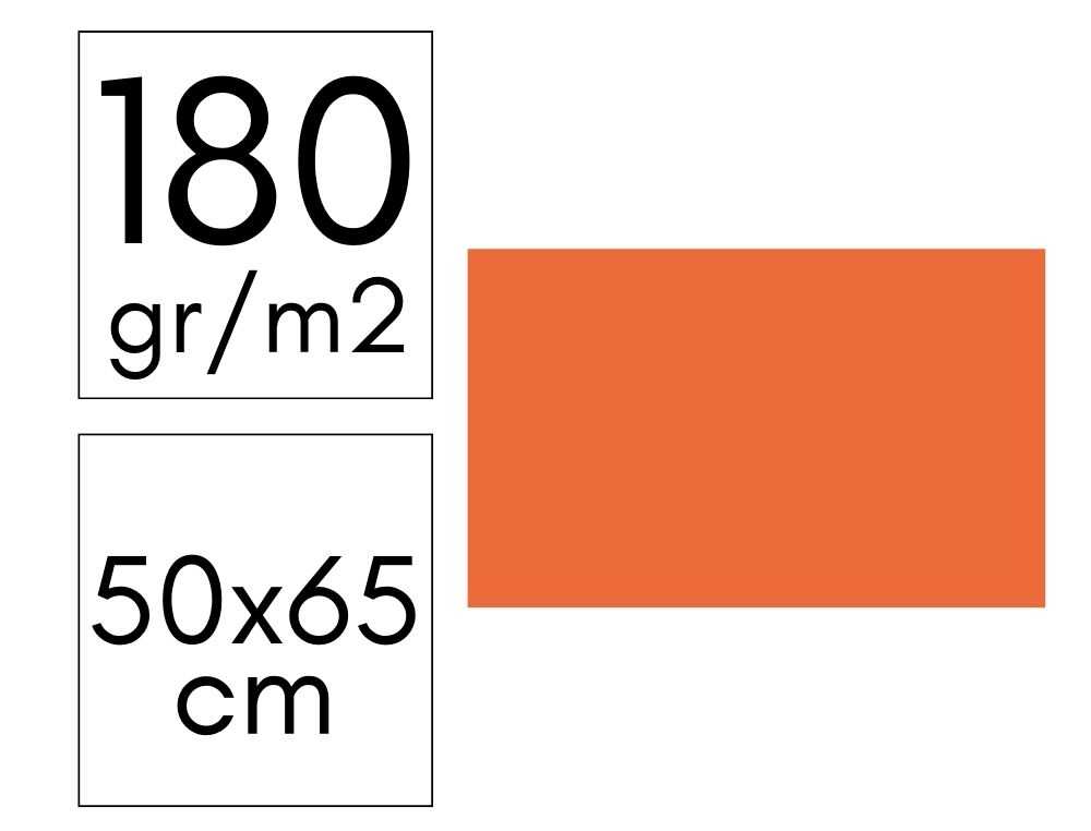 CARTULINA 180GR 50X65 PAQ. 10 HOJAS NARANJAS