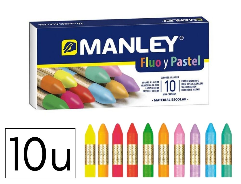 CERAS MANLEY COLORES ESPECIALES FLUO+PASTEL 10 UD