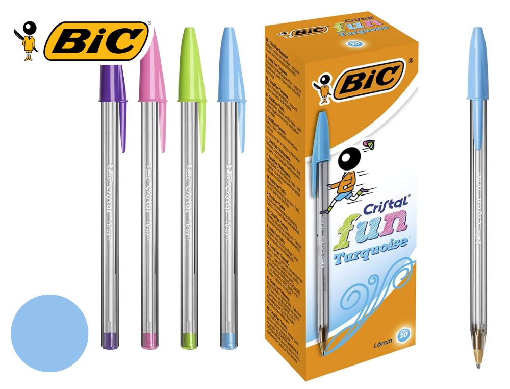 BOLIGRAFO BIC CRISTAL FUN COLOR TURQUESA 1.6