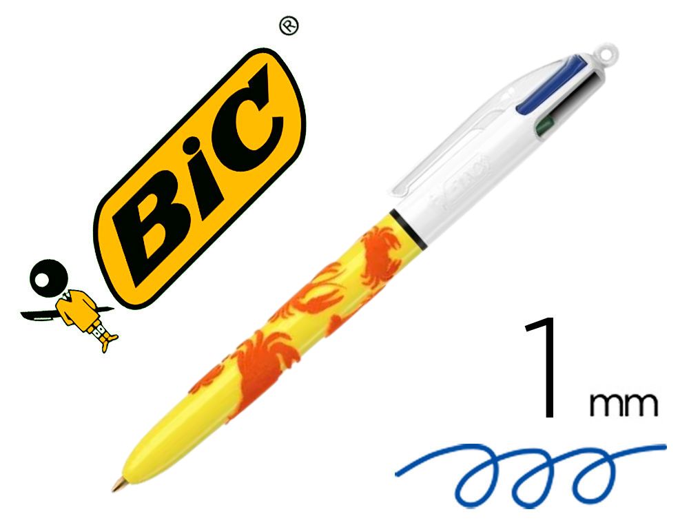 BOLGRAFO BIC 4 COLORES VELVET AMARILLO CON CANGREJOS