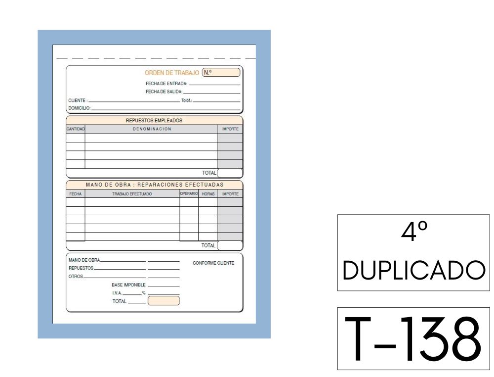 TALONARIO ORDEN DE TRABAJO TAMAO 4 DUPLO