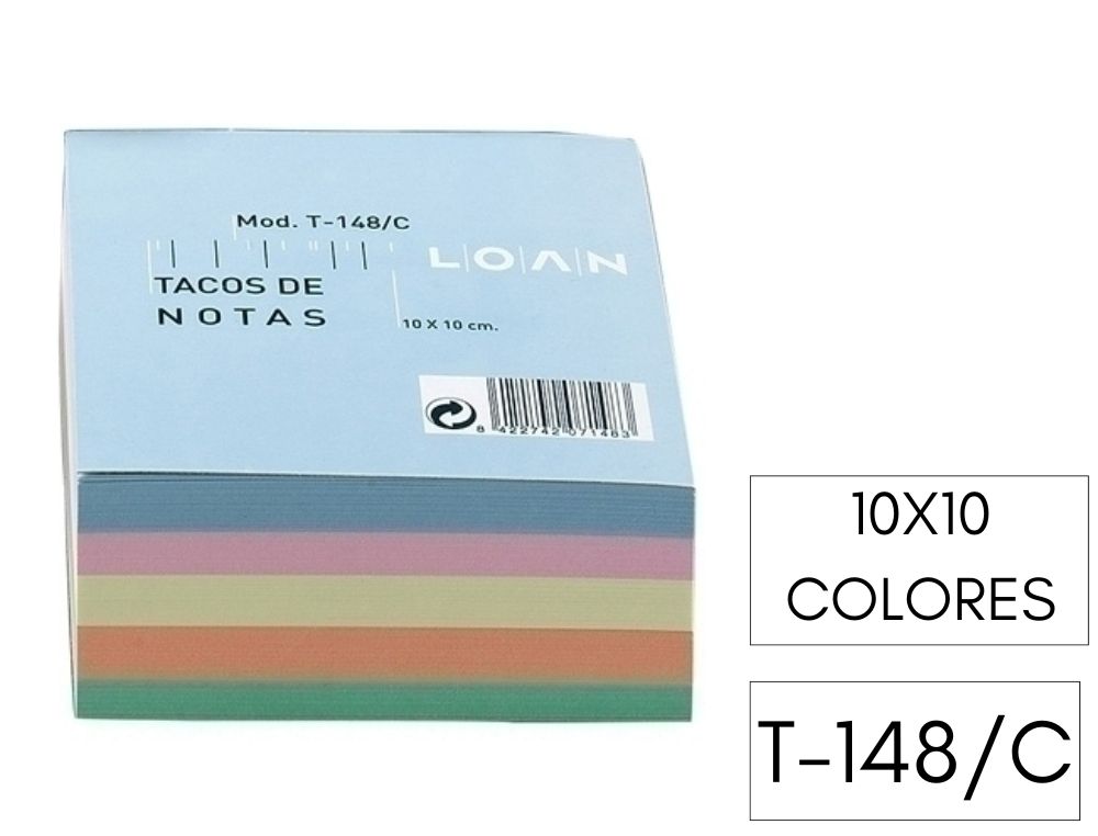 TACO DE NOTAS DE COLORES ENCOLADO 10X10 500HOJAS