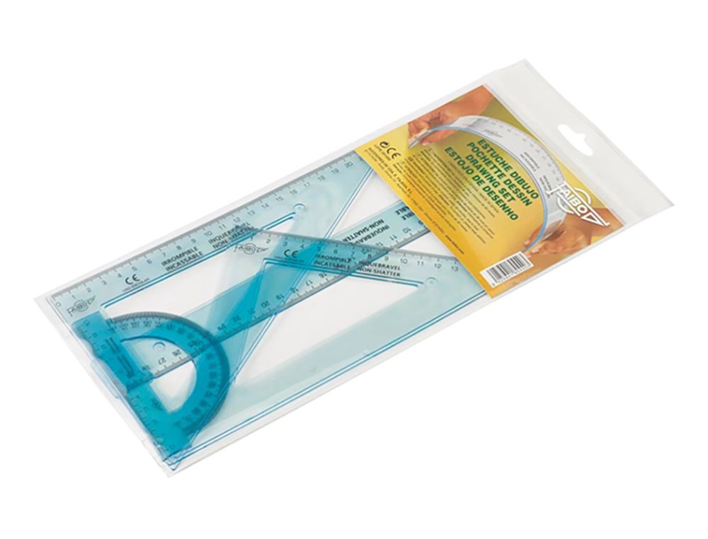 SET DE DIBUJO FAIBO IRROMPIBLE (REGLA 30 CM., ESCUADRA, CARTABN 25 CM. Y SEMICRCULO 9 CM.)