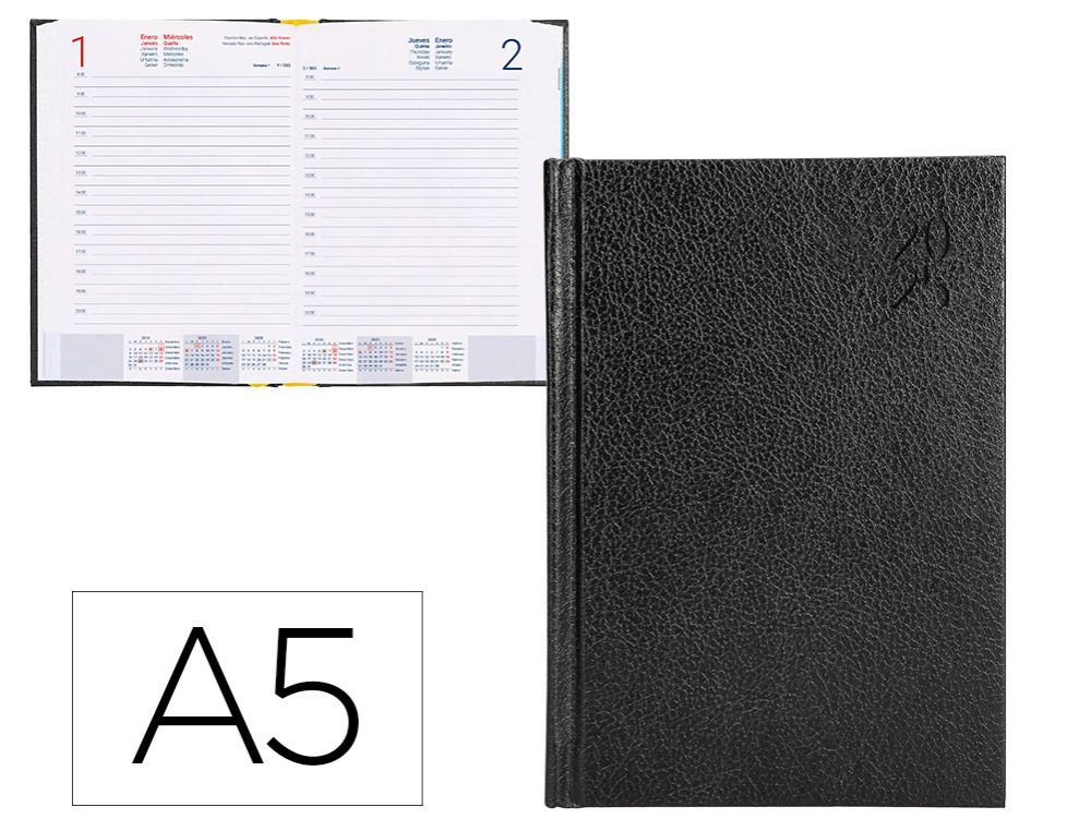 AGENDA ENCUAD. LIDERPAPEL CORFU A5 2025 D/P NEGRO 60 GRS.