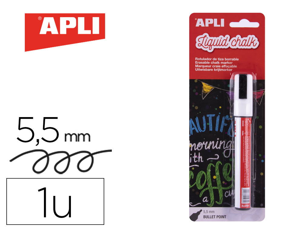 ROTULADOR APLI TIZA LIQUIDA PUNTA REDONDA TRAZO 5,5 MM BLANCO BLISTER DE 1 UNIDAD