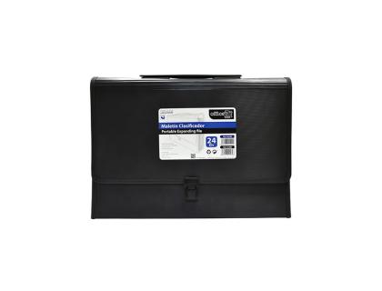 MALETIN CLASIFICADOR OFFICE BOX POLIPROPILENO CON ASA 24 SEPARADORES NEGRO