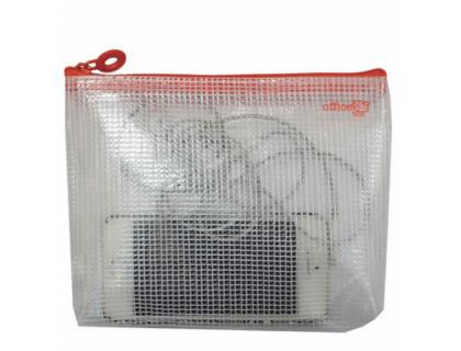 BOLSA MULTIUSOS OFFICE BOX MALLA DIN A6 CON CREMALLERA ROJO 145X180 MM