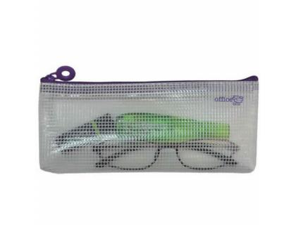 BOLSA MULTIUSOS OFFICE BOX MALLA PARA LAPICES CON CREMALLERA MORADA 90X200 MM
