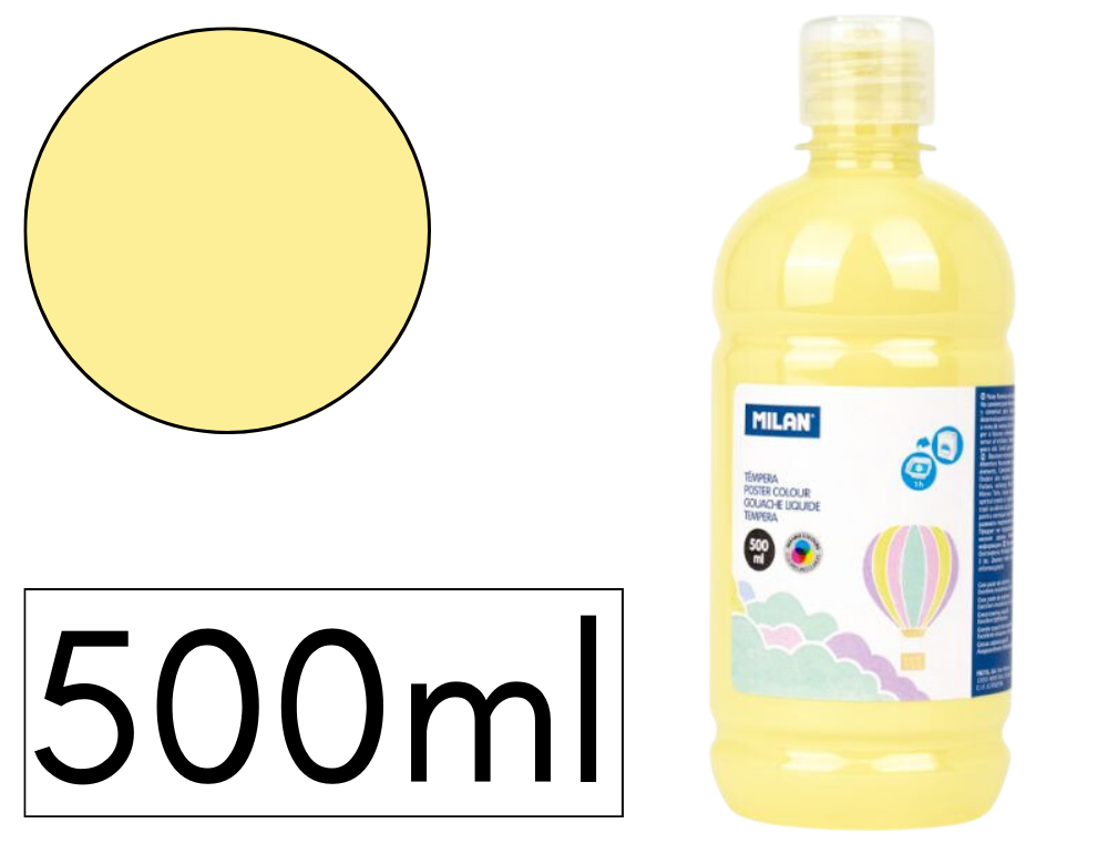 TEMPERA LIQUIDA MILAN ESCOLAR 500 ML AMARILLO PASTEL