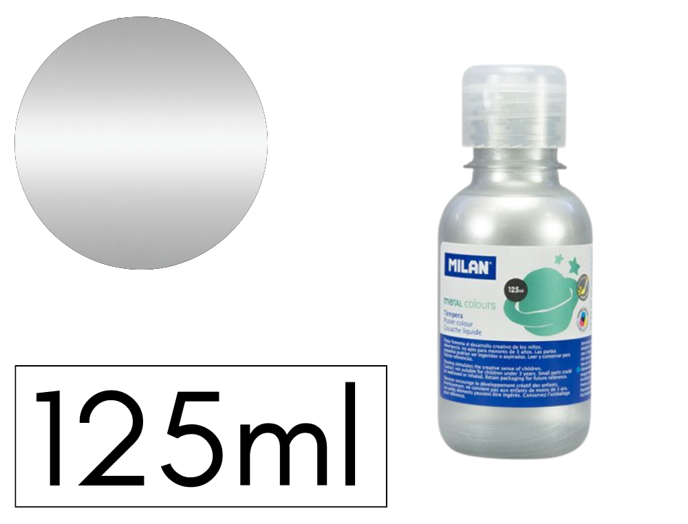 TEMPERA LIQUIDA MILAN ESCOLAR 125 ML PLATA