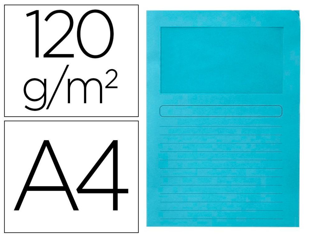 SUBCARPETA CARTULINA Q-CONNECT A4 VENTANA PQ. 50 UDS. 120 GRS. AZUL