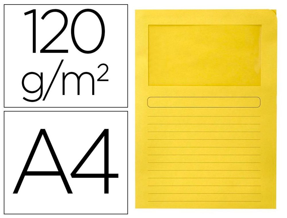 SUBCARPETA CARTULINA Q-CONNECT A4 VENTANA PQ. 50 UDS. 120 GRS. AMARILLA