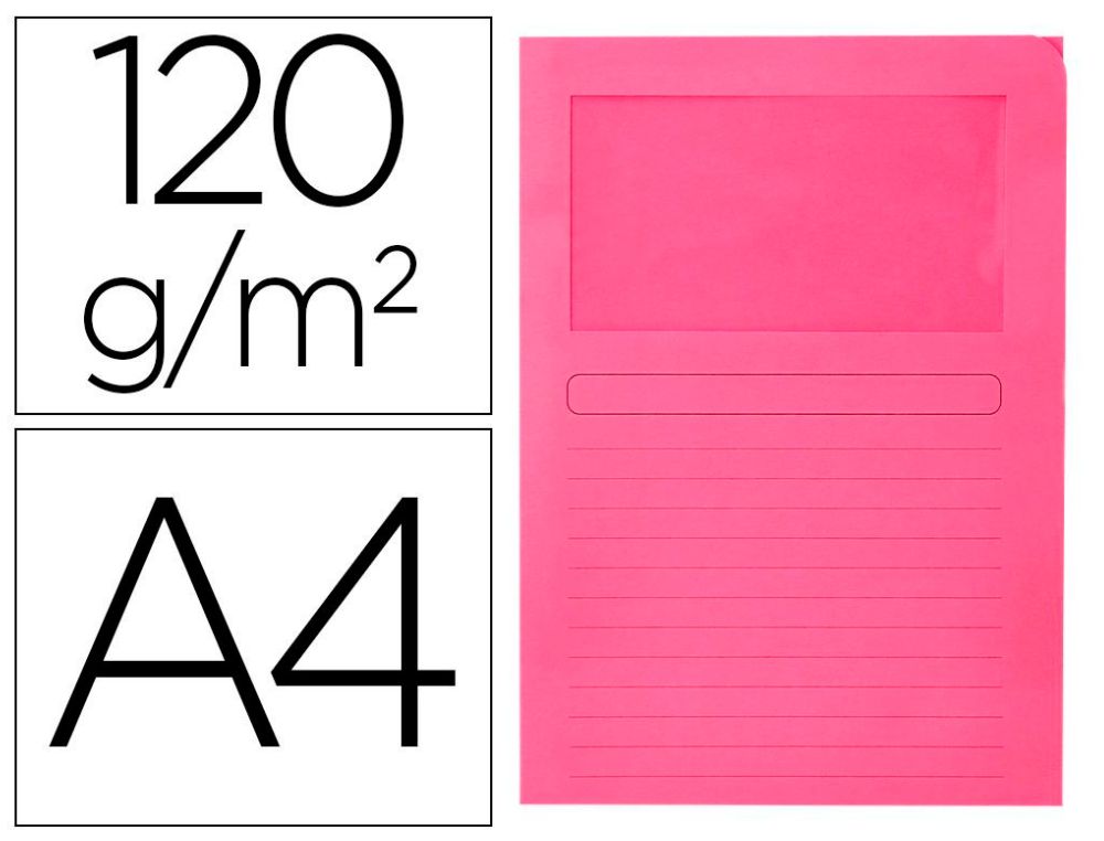 SUBCARPETA CARTULINA Q-CONNECT A4 VENTANA PQ. 50 UDS. 120 GRS. ROSA