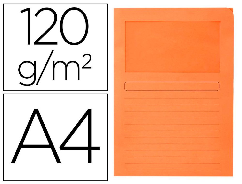 SUBCARPETA CARTULINA Q-CONNECT A4 VENTANA PQ. 50 UDS. 120 GRS. NARANJA