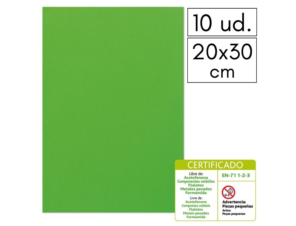 LMINA GOMA EVA LISA 20 X 30 CM 2 MM VERDE CLARO