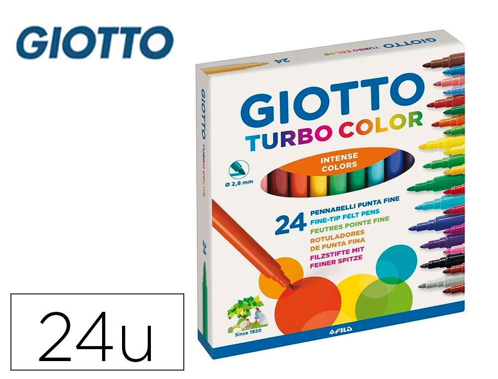 ROTULADOR GIOTTO TURBO COLOR CAJA DE 24 COLORES LAVABLES CON PUNTA BLOQUEADA