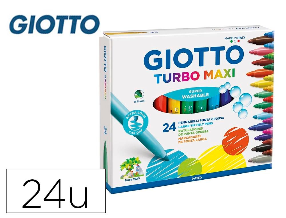 ROTULADOR GIOTTO TURBO MAXI CAJA DE 24 COLORES LAVABLES CON PUNTA BLOQUEADA