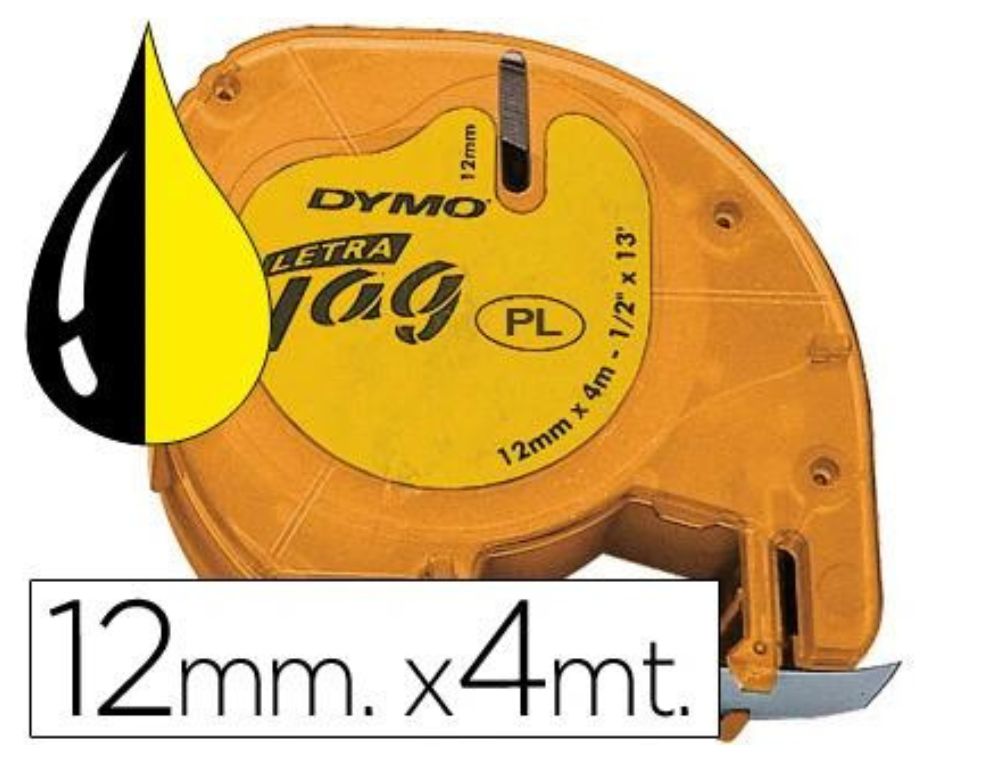 CINTA PLSTICO DYMO LETRATAG 12 MM. X 4 M. NEGRO/AMARILLO