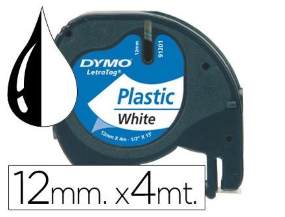CINTA PLSTICO DYMO LETRATAG 12 MM. X 4 M. NEGRO/BLANCO