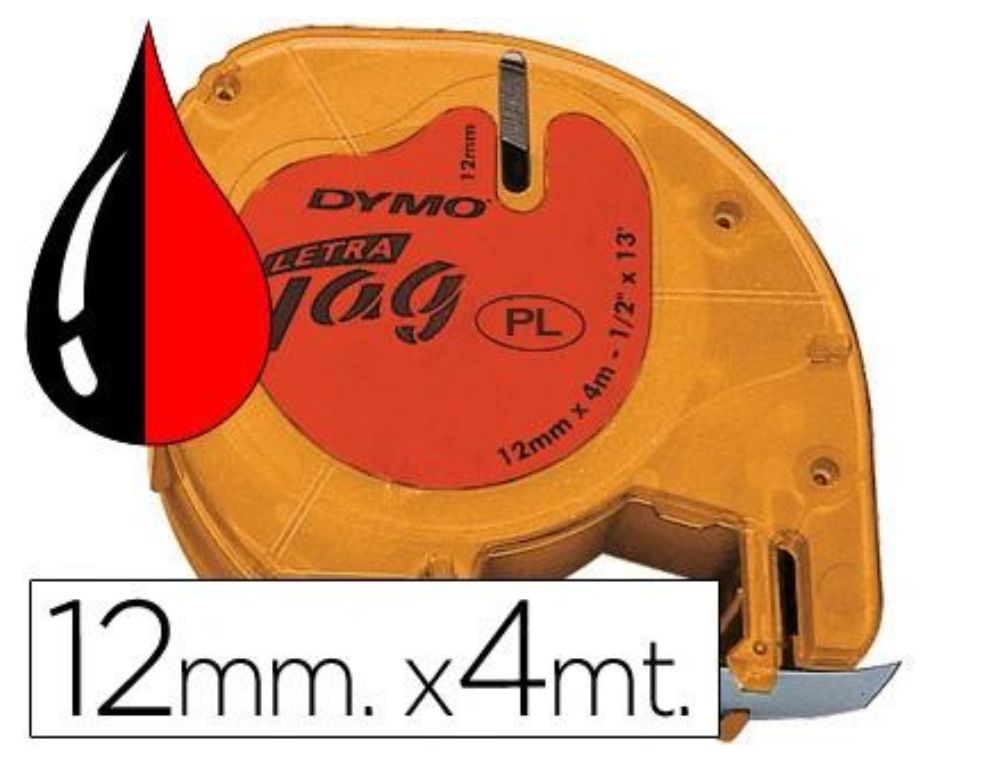 CINTA PLSTICO DYMO LETRATAG 12 MM. X 4 M. NEGRO/ROJO