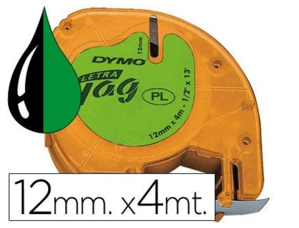CINTA PLSTICO DYMO LETRATAG 12 MM. X 4 M. NEGRO/VERDE