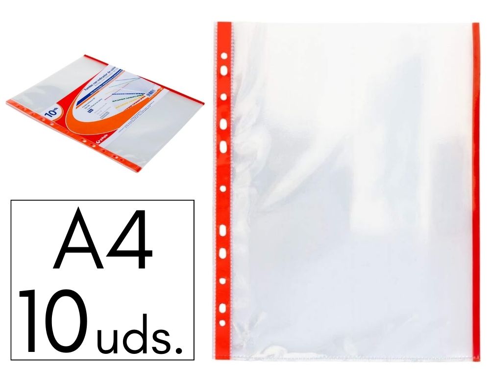 FUNDA GRAFOPLS P.P. A4 INDICADOR ROJO BOLSA DE 10 FUNDAS