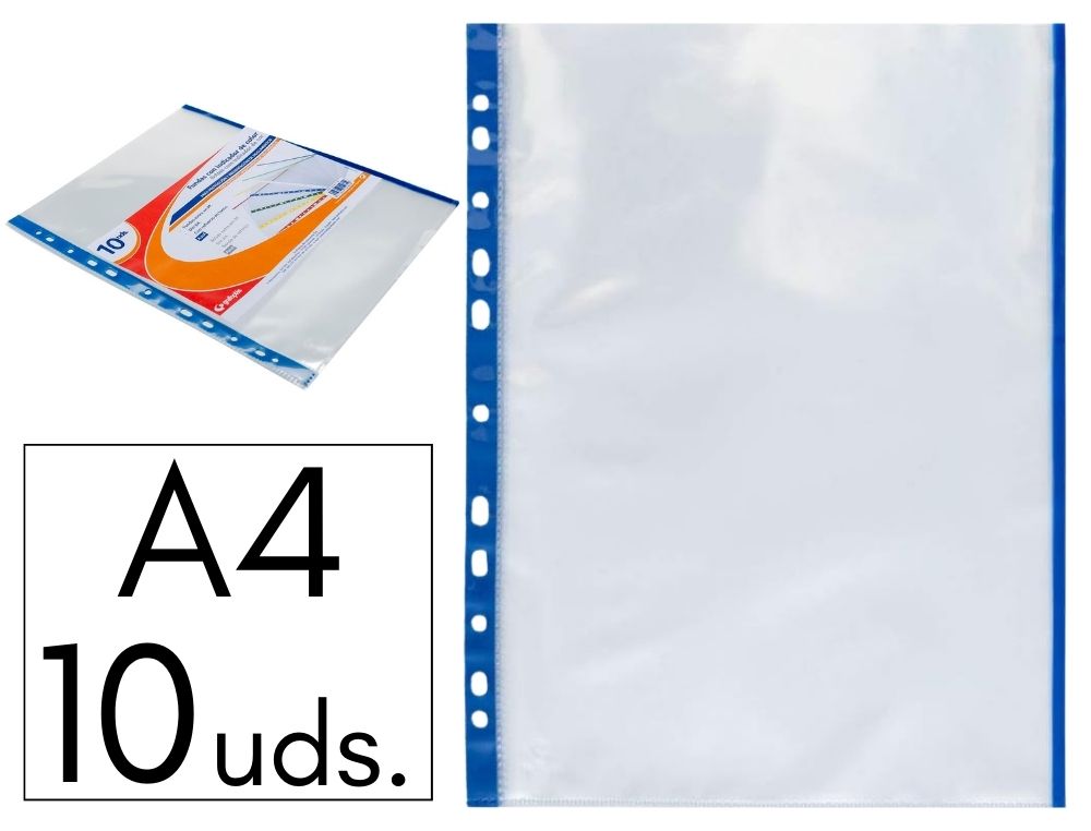 FUNDA GRAFOPLS P.P. A4 INDICADOR AZUL BOLSA DE 10 FUNDAS