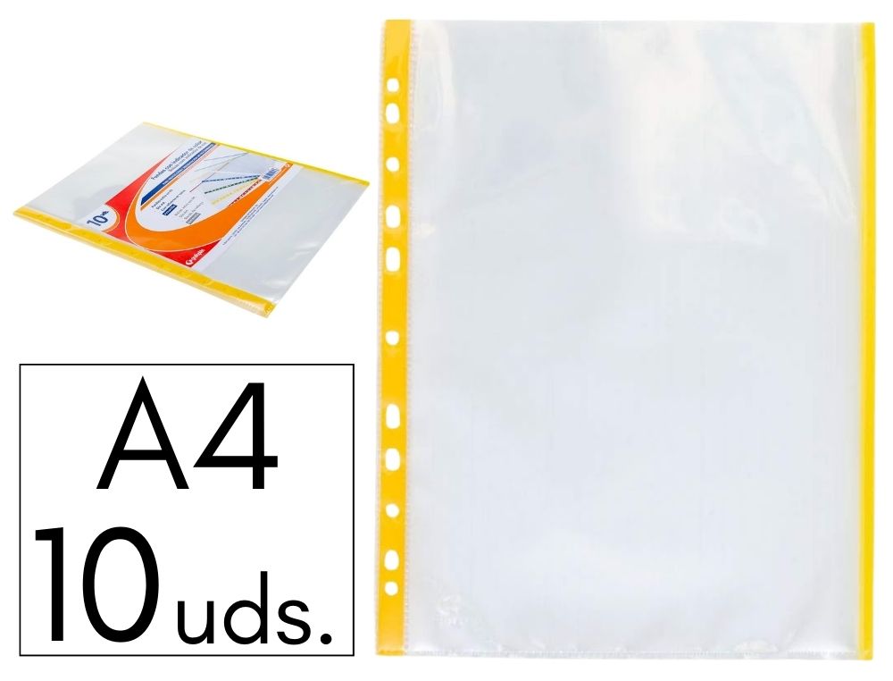 FUNDA GRAFOPLS P.P. A4 INDICADOR AMARILLO BOLSA DE 10 FUNDAS