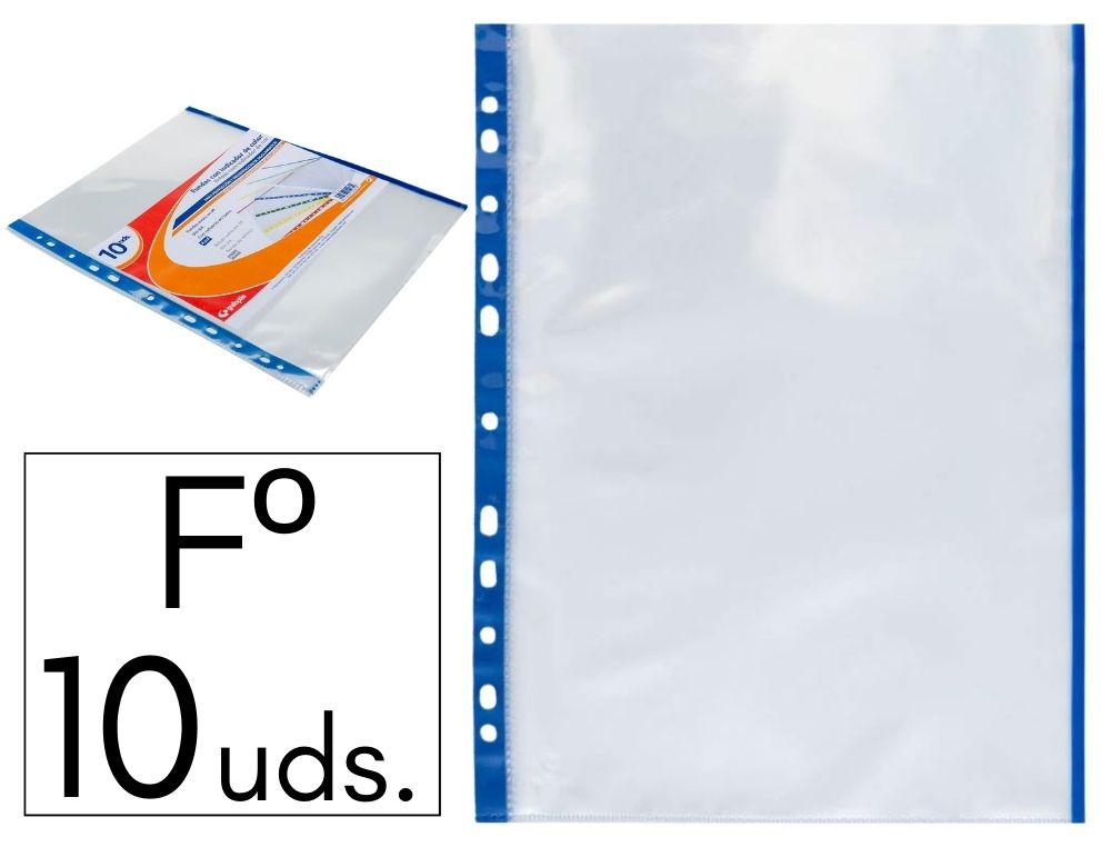 FUNDA GRAFOPLS P.P. F INDICADOR AZUL BOLSA DE 10 FUNDAS