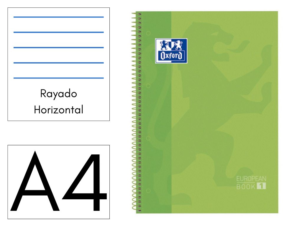 CUADERNO OXFORD EUROPEANBOOK 1 A4 80 HOJAS 90 GRS HORIZONTAL VERDE MANZANA