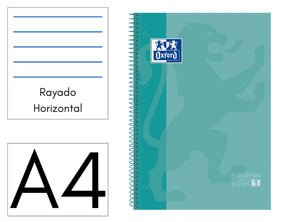 CUADERNO OXFORD EUROPEANBOOK 1 A4 80 HOJAS 90 GRS HORIZONTAL  VERDE MENTA
