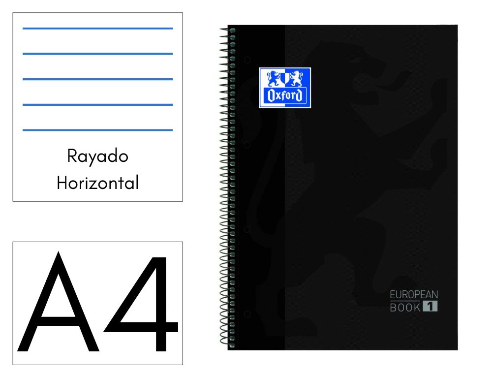 CUADERNO OXFORD EUROPEANBOOK 1 A4 80 HOJAS 90 GRS HORIZONTAL NEGRO