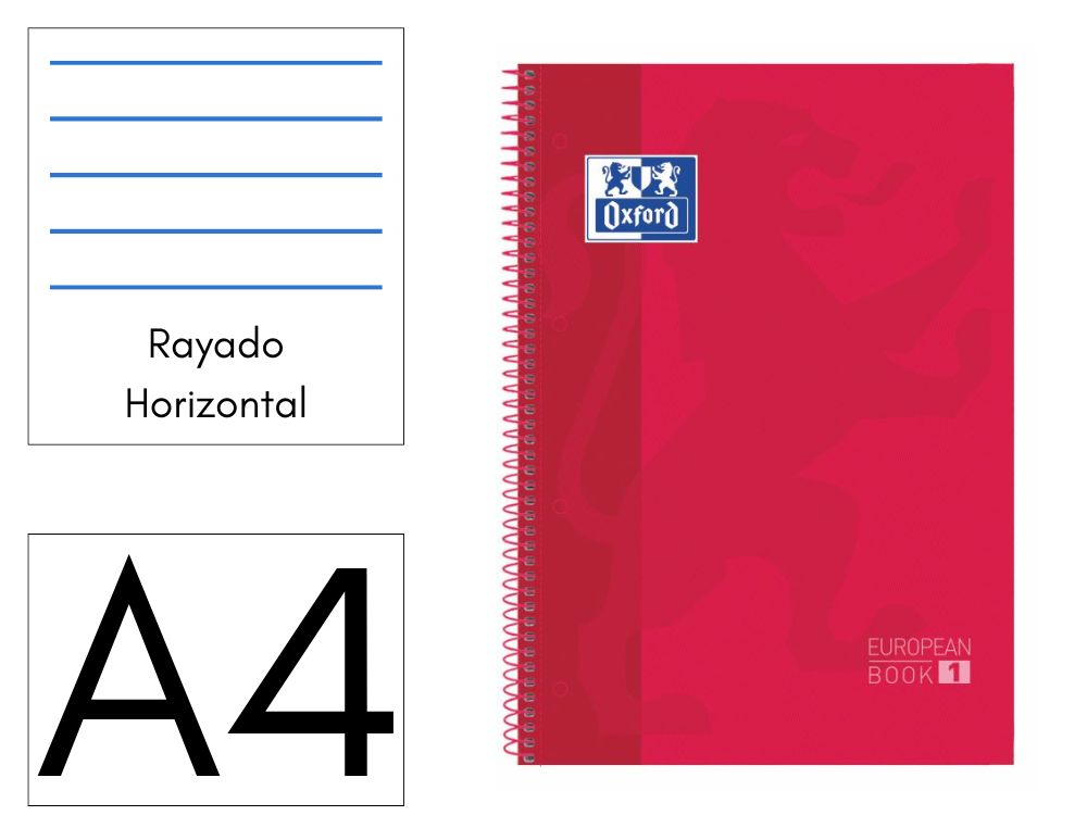 CUADERNO OXFORD EUROPEANBOOK 1 A4 80 HOJAS 90 GRS HORIZONTAL ROJO