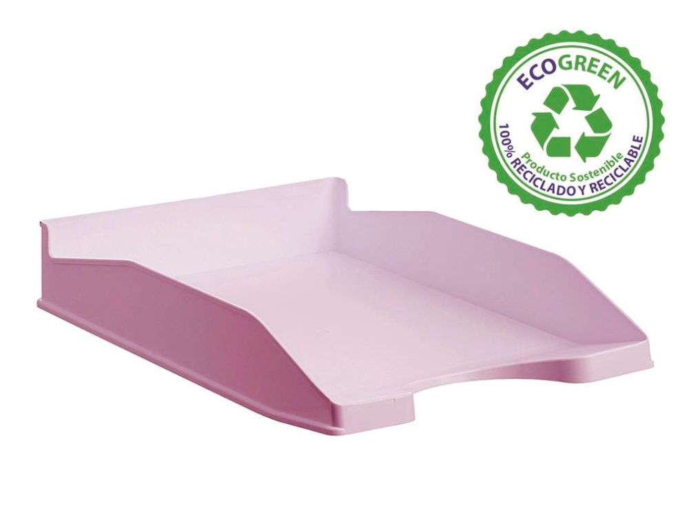 BANDEJA SOBREMESA ARCHIVO 2000 ECOGREEN PLASTICO 100% RECICLADO APILABLE FORMATOS DIN A4 Y FOLIO COLOR ROSA