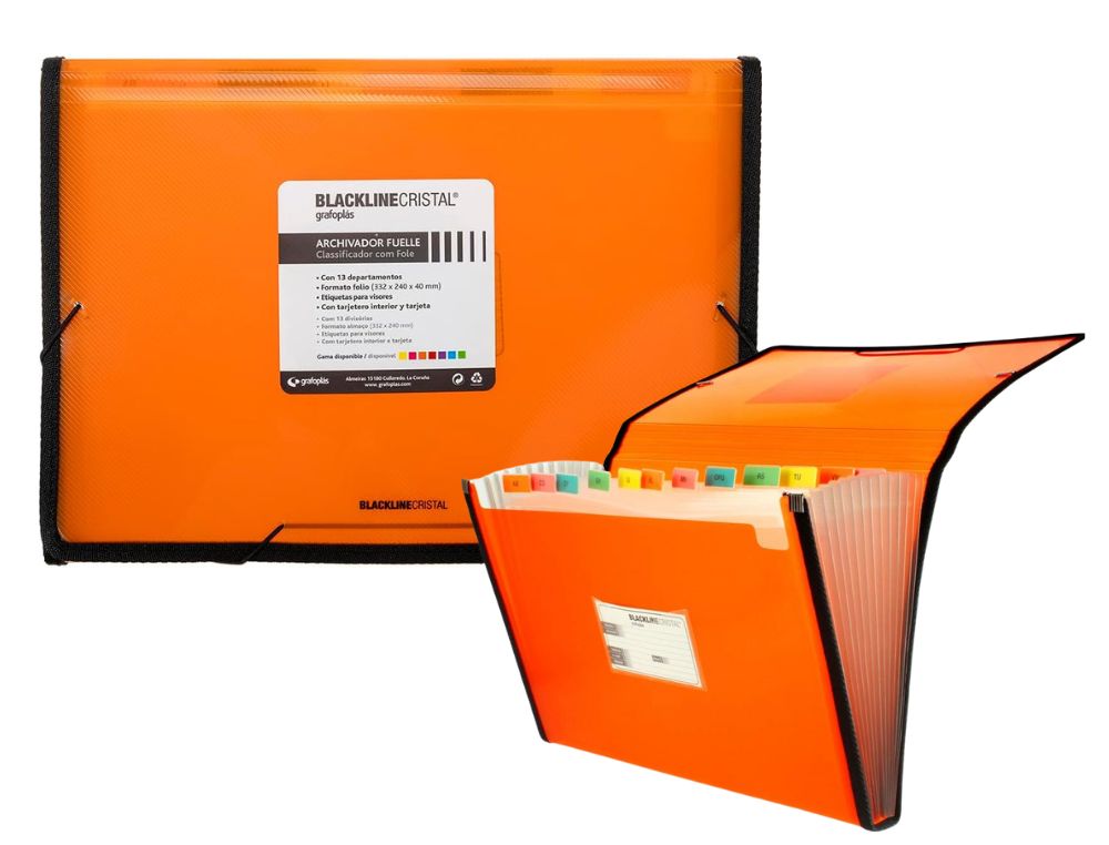 ARCHIVADOR GRAFOPLS BLACKLINE CRISTAL FUELLE 13 DIV. NARANJA