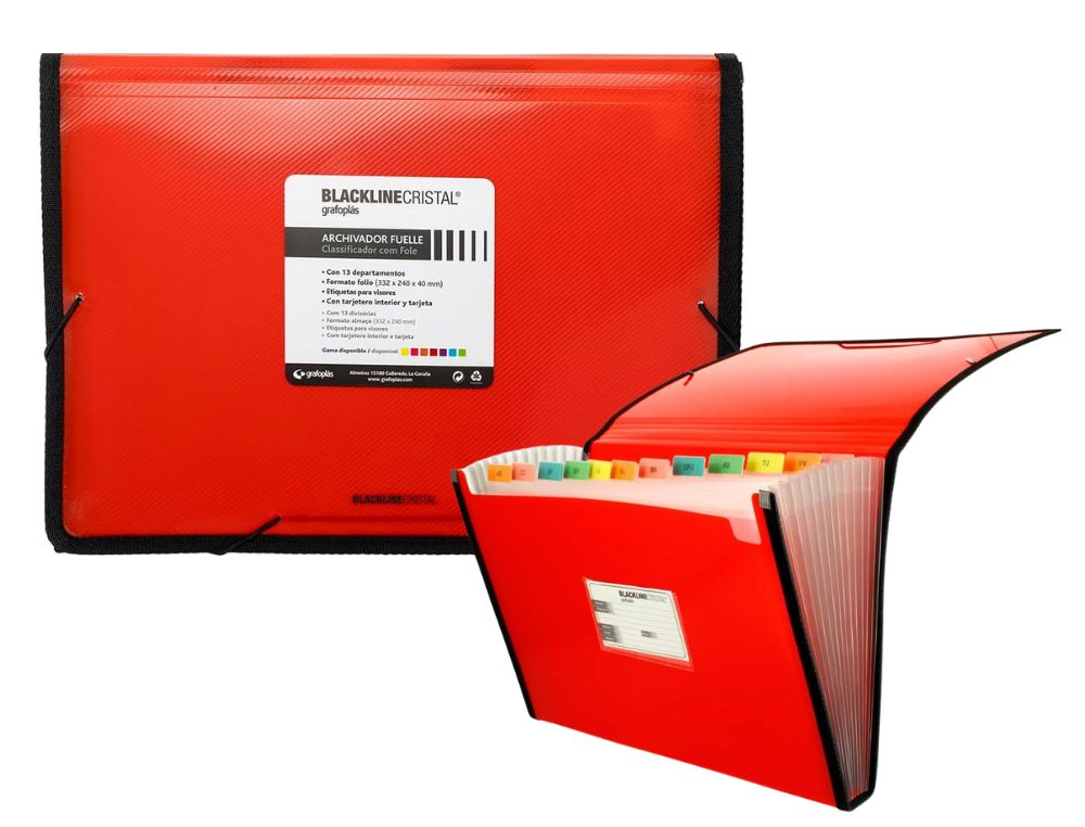ARCHIVADOR GRAFOPLS BLACKLINE CRISTAL FUELLE 13 DIV. ROJO