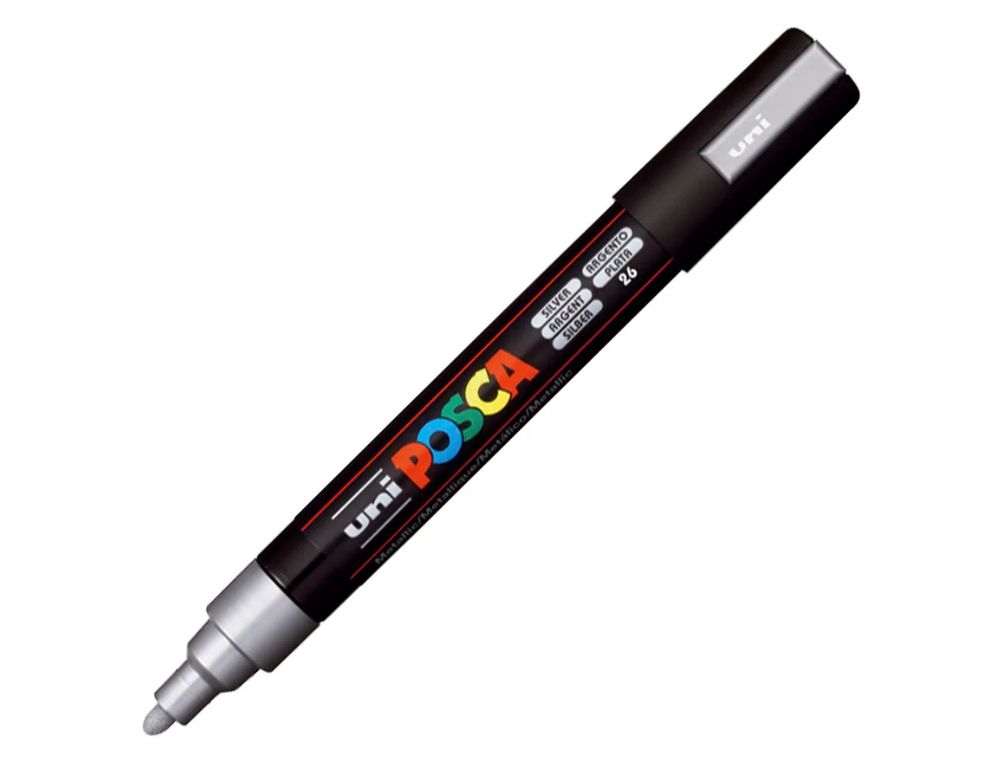 ROTULADOR UNI POSCA PC-5M MARCADOR DE PINTURA PUNTA CONICA 1,8-2,5 MM  PLATA
