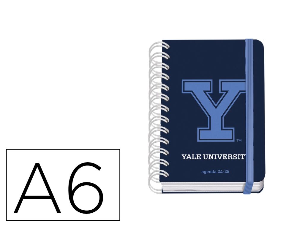 Agenda espiral escolar dohe 2024-2025 din a6 dia pagina tapa carton forrado yale university navy