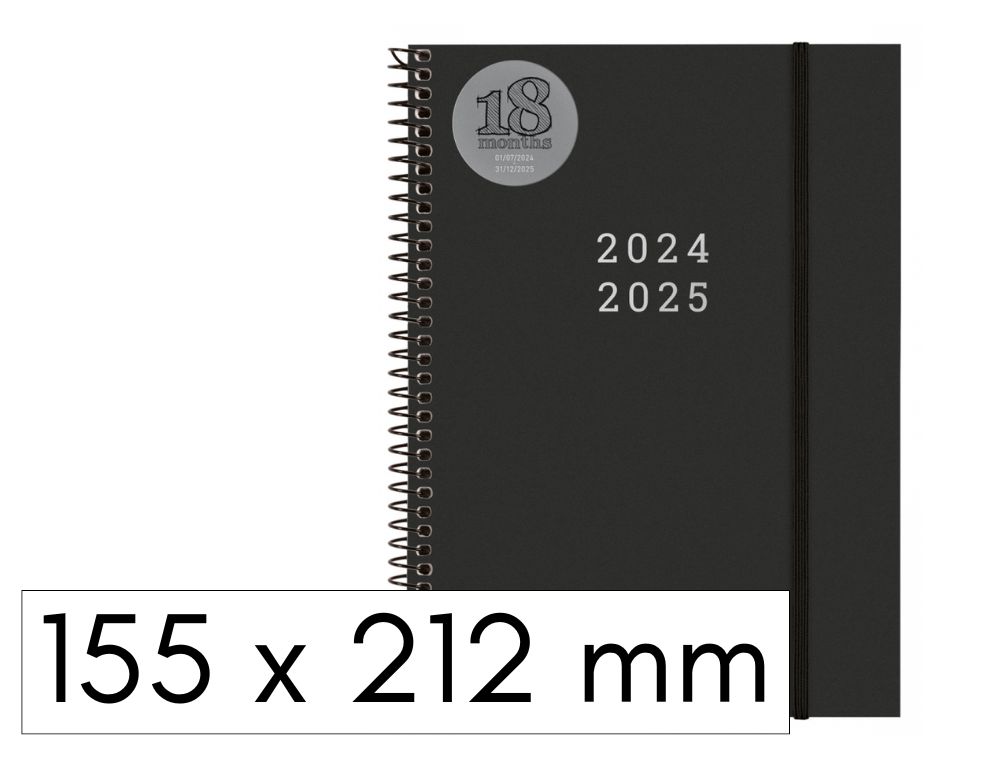AGENDA ESPIRAL 18 MESES 15X21CM C/ GOMA 2 D/P NEGRO FINOCAM 