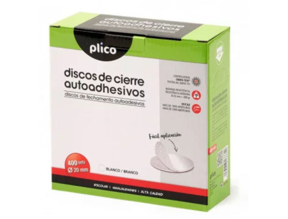 DISCOS DE CIERRE CON VELCRO ADHESIVOS 400 SETS 20MM DIAM. BLANCO 
