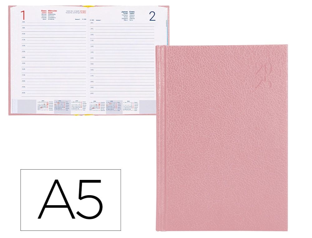 AGENDA ENCUAD. LIDERPAPEL CORFU A5 2025 D/P ROSA PASTEL 60 GRS.