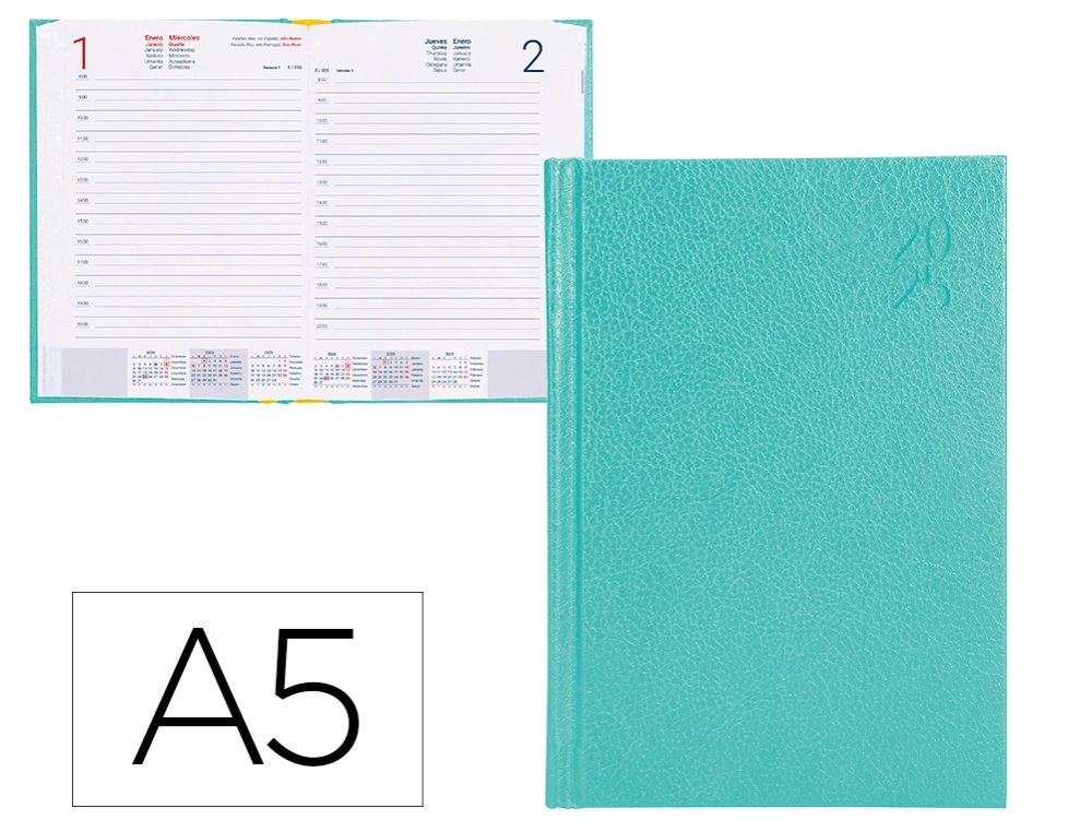 AGENDA ENCUAD. LIDERPAPEL CORFU A5 2025 D/P VERDE MENTA PASTEL 60 GRS. 