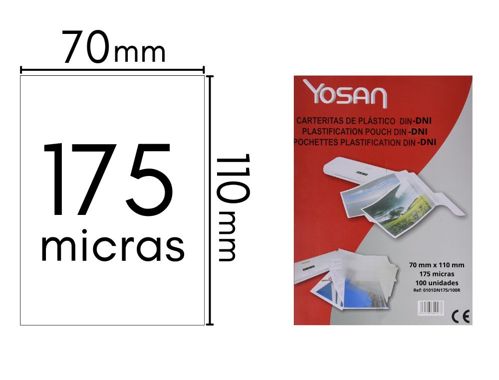 CARTERA PLASTIFICAR 100 UD. 110X70 MM 175 MICRAS YOSAN