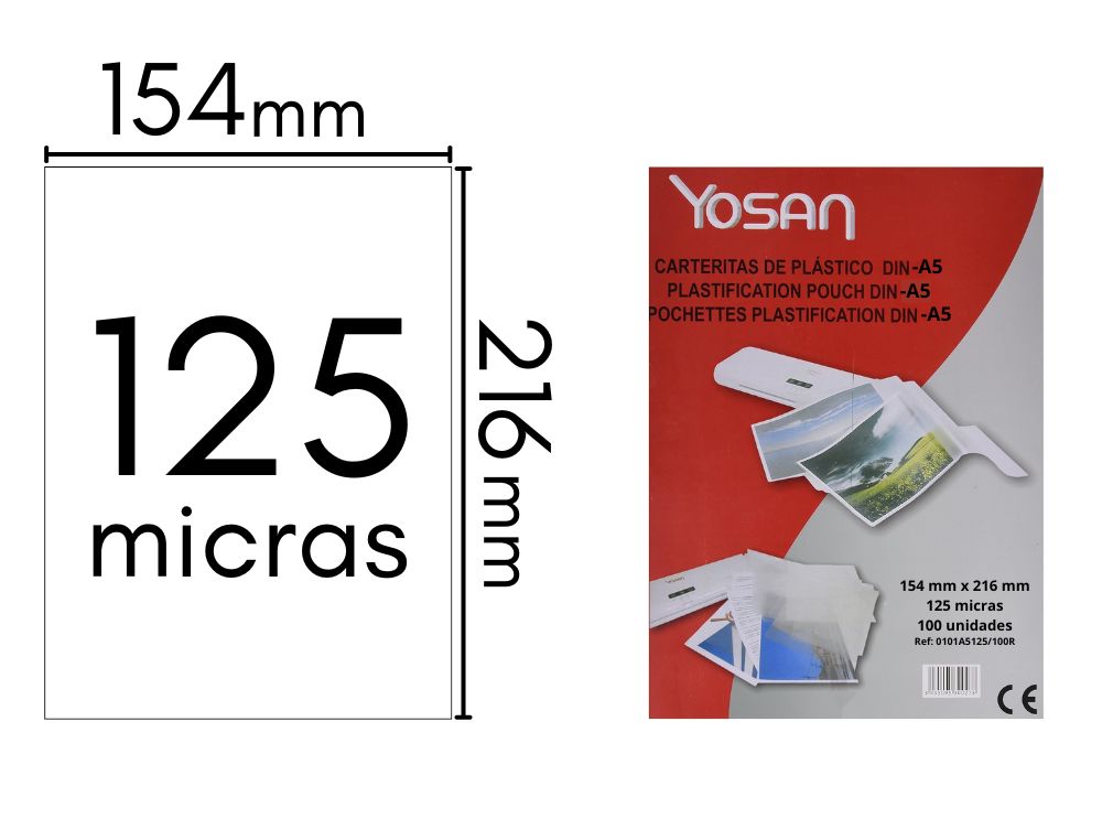 CARTERA PLASTIFICAR 100 UDS. A5 125 MICRAS YOSAN