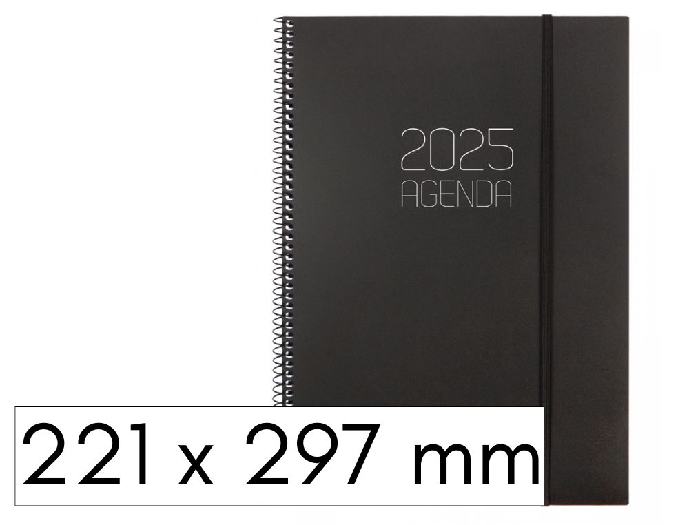 AGENDA FINOCAM OPAQUE S/V ESPIRAL CON GOMA A4 NEGRO